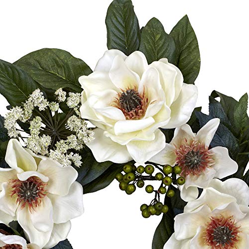 Silky Flower Store Artificial Magnolia Wreath White, Nearly Natural 4793, 22in. 1 1 Product: Nearly Natural 4793 22in. Magnolia Wreath,White