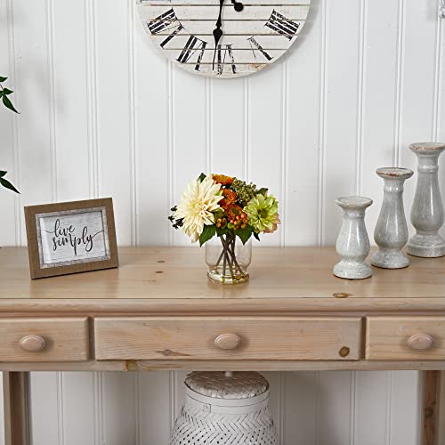 Silky Flower Store Artificial Dahlia Mum Arrangement, Faux Floral Centerpiece in Glass Vase, 10.5H x 9.5W x 7.5D 2 2 Product: Nearly Natural Mixed Dahlia and Mum with Glass Vase
