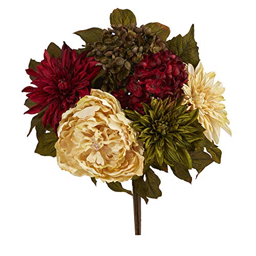 Product: Nearly Natural 16in. Peony, Hydrangea and Dahlia Artificial Flower Bouquet (Set of 2)