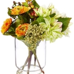 Product: Nearly Natural Mixed Dahlia and Mum with Glass Vase