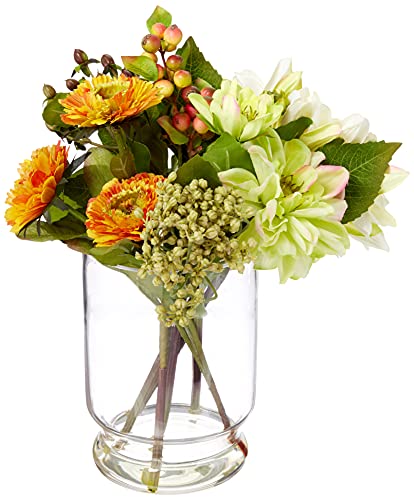 Nearly Natural Mixed Dahlia and Mum with Glass Vase - Artificial Flower Arrangements Product: Nearly Natural Mixed Dahlia and Mum with Glass Vase