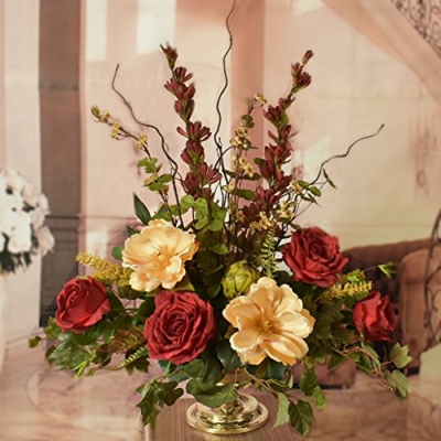 Product: Silk Floral Centerpiece with Roses and Magnolias