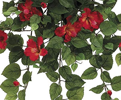 Product: Artificial 22-inch Red/Yellow Hibiscus Trailing Bush (Set of 6)