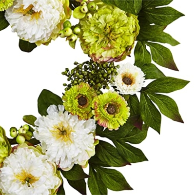Product: Nearly Natural 4579 24â€ Peony Mum Wreath,17.75'' x 5.25'' x 17.75'' , Green