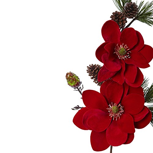 Silky Flower Store Artificial Magnolia Pine Flower Set, Crimson Red Faux Floral Arrangement, Indoor Decorative Pair, 36in 1 1 Product: Nearly Natural 36" Magnolia And Pine Artificial Flower (Set Of 2), Red
