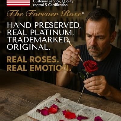 Product: Forever Rose Real Red Rose with Platinum Trimmed Petals and Platinum Stem, Handcrafted Preserved Rose in Luxury Gold Gift Box, Romantic Gift for Her, Elegant Gift for Any Occasion