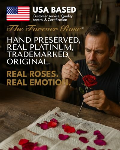 Product: Forever Rose Real Red Rose with Platinum Trimmed Petals and Platinum Stem, Handcrafted Preserved Rose in Luxury Gold Gift Box, Romantic Gift for Her, Elegant Gift for Any Occasion