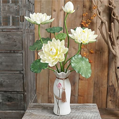 Product: XIAOSAKU Artificial Flowers for Decoration Simulation Lotus Lotus Leaf Set Fake Lotus Silk Flower Living Room Desktop Decoration Porch Window Floral Flower Arrangement Artificial Flowers Arrangements