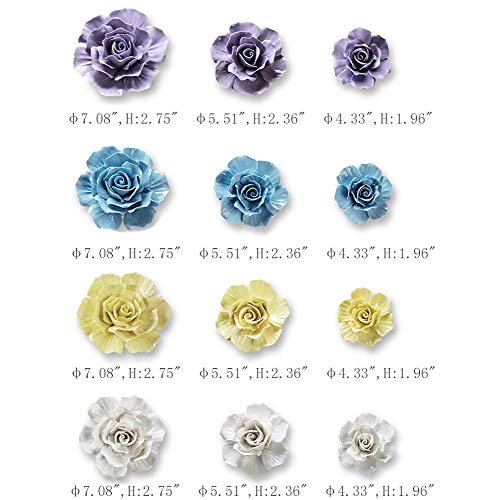 Product: ALYCASO Rose Ceramic Flower Wall Décor Artificial 3D Flower Wall Art for Living Room Home Hallway Bedroom Kitchen Farmhouse Bathroom Dining Room, Blue, 7.08 inch
