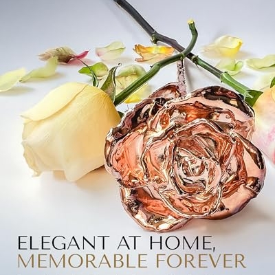 Product: Forever Rose Real Rose Dipped in Rose Gold, Handcrafted Preserved Rose in Luxury Gold Gift Box, Romantic Gift for Her, Elegant Keepsake for Anniversary, Birthday, or Any Special Occasion