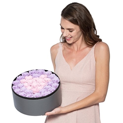 Product: The Only Roses Preserved Roses in Round-Shaped Grey Gift Box | Real Roses That Will Last at Least A Year Love Forever Last Forever (Pink & Purple, Large)