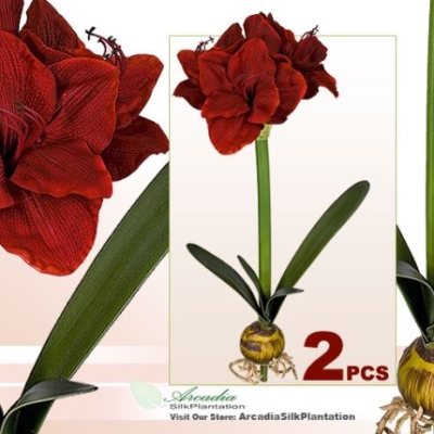Product: Arcadia Silk Plantation TWO Artificial 24" Amaryllis Bendable Flowers for Christmas Decoration