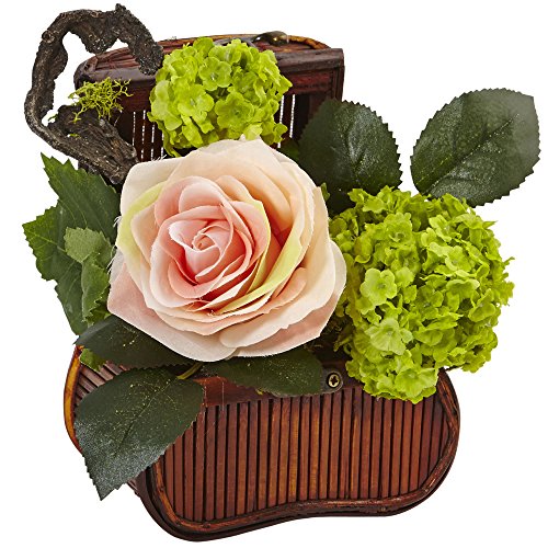 Silky Flower Store Nearly Natural Rose Mini Greenery Silk Arrangement, Faux Floral Decor, Wooden Chest Centerpiece, 7.25in H x 8in W x 7in D 2 2 Product: Nearly Natural Rose and Mini Greenery Silk Arrangement, Multi, 3 Piece