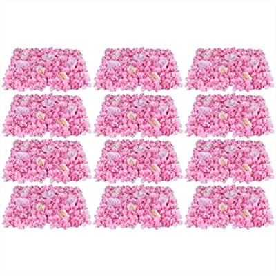 Product: 12Pcs Artificial Silk Rose Flower Wall Panels Fake Flower Rose Hydrangea Wall Panel DIY Floral Decoration Panel Banquet Wedding Party Backdrop Decor (Pink Dahlia + Champagne + Pink Rose)