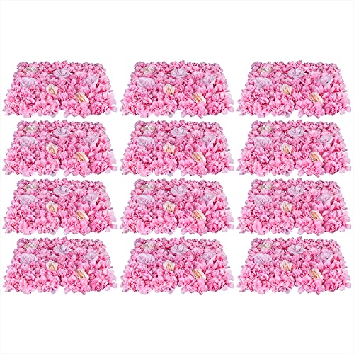 Product: 12Pcs Artificial Silk Rose Flower Wall Panels Fake Flower Rose Hydrangea Wall Panel DIY Floral Decoration Panel Banquet Wedding Party Backdrop Decor (Pink Dahlia + Champagne + Pink Rose)