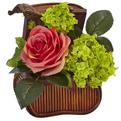 Silky Flower Store Nearly Natural Rose Mini Greenery Silk Arrangement, Faux Floral Decor, Wooden Chest Centerpiece, 7.25in H x 8in W x 7in D 6 6 Product: Nearly Natural Rose and Mini Greenery Silk Arrangement, Multi, 3 Piece