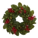 Product: Nearly Natural 24in. Magnolia Leaf, Berry and Pine Artificial Wreath