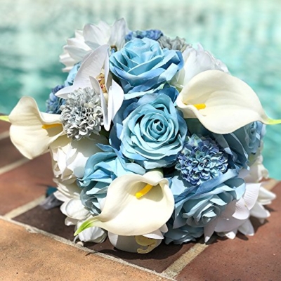 Product: Abbie Home Wedding Flower Set of 5 Calla Dahlia Orchid Bridal Bouquets Rose Bridesmaid Wrist Corsage Groomsman Boutonniere Brooch Pin (Z Set of 5)