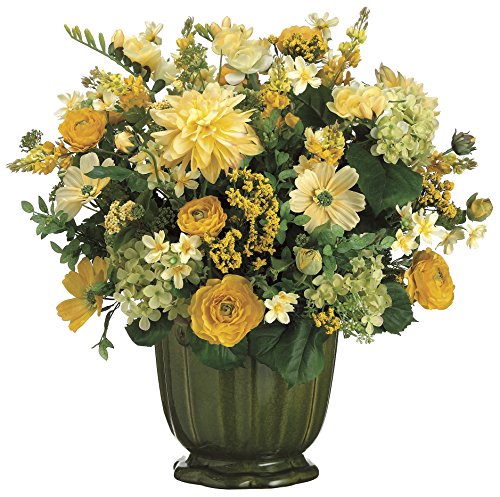 Product: Arcadia Silk Plantation 24" Hx21 Wx21 L Dahlia/ Hydrangea/Ranunculus in Pot Yellow Green