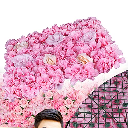 Product: 12Pcs Artificial Silk Rose Flower Wall Panels Fake Flower Rose Hydrangea Wall Panel DIY Floral Decoration Panel Banquet Wedding Party Backdrop Decor (Pink Dahlia + Champagne + Pink Rose)