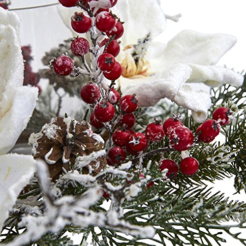 Silky Flower Store Artificial Magnolia Berry Candelabrum, Frosted Ivory Crimson Floral Arrangement, Decorative Candle Holder 32.5cm 2 2 Product: Nearly Natural Frosted Magnolia & Berry Artificial Arrangement Candelabrum