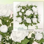 Product: Three 26" Artificial Open Rose Silk Flower Bushes with Dew Drops_Cream White
