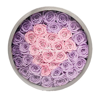 Product: The Only Roses Preserved Roses in Round-Shaped Grey Gift Box | Real Roses That Will Last at Least A Year Love Forever Last Forever (Pink & Purple, Large)