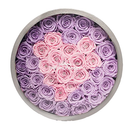 Product: The Only Roses Preserved Roses in Round-Shaped Grey Gift Box | Real Roses That Will Last at Least A Year Love Forever Last Forever (Pink & Purple, Large)