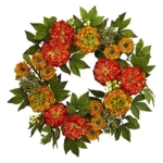 Product: Nearly Natural 4580 24â€ Peony and Mum Wreath,17.5'' x 5.25'' x 17.5'' , Green