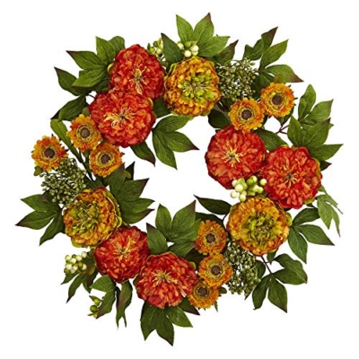 Product: Nearly Natural 4580 24†Peony and Mum Wreath,17.5'' x 5.25'' x 17.5'' , Green