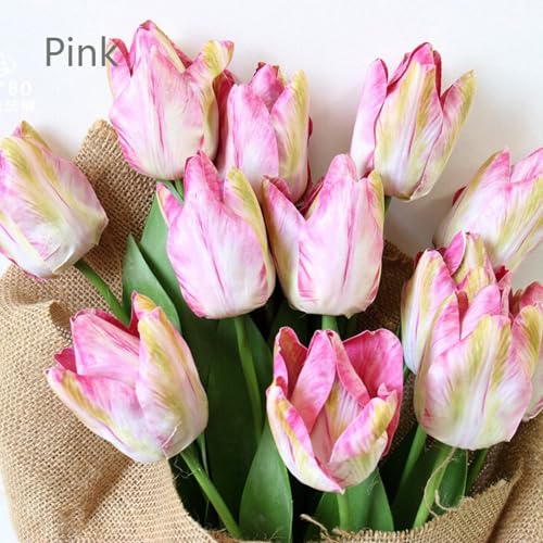 Product: 12 Heads Real Touch Tulip Bouquet,Artificial Flower Bundle for Wedding Party Decor Table Floral Centerpiece(NO VASE) for Wedding/Home Decoration(10stems,Pink)