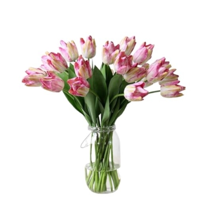 Product: 12 Heads Real Touch Tulip Bouquet,Artificial Flower Bundle for Wedding Party Decor Table Floral Centerpiece(NO VASE) for Wedding/Home Decoration(10stems,Pink)