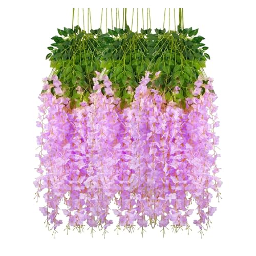 Product: 12 Pcs Artificial Flowers Silk Wisteria Vine Fake Silk Hanging Flower for Wedding Party Garden Outdoor Greenery Home(B)