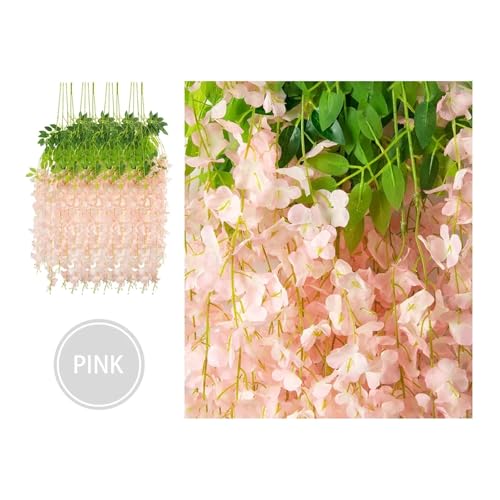 Product: 12 Pcs Artificial Flowers Silk Wisteria Vine Fake Silk Hanging Flower for Wedding Party Garden Outdoor Greenery Home(C)