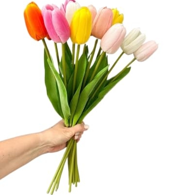 Product: 12 Stems Real Touch Tulips Stems, 16" Multicolor Artificial Flower for Spring Home Kitchen Wedding Decorations(NO VASE) for Wedding/Home Decoration
