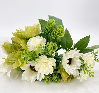 Silky Flower Store Handmade Dahlia Sunflowers Artificial Bouquet Green White Wedding Home Decor, 12PCS, 12in 8 8 Product: 12PCS Handmade Dahlia, Sunflowers Bouquet, Green White Artificial Flower for Wedding Home Decoration (NO VASE) for Wedding/Home Decoration