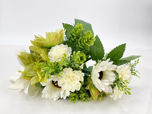 Silky Flower Store Handmade Dahlia Sunflowers Artificial Bouquet Green White Wedding Home Decor, 12PCS, 12in 3 3 Product: 12PCS Handmade Dahlia, Sunflowers Bouquet, Green White Artificial Flower for Wedding Home Decoration (NO VASE) for Wedding/Home Decoration