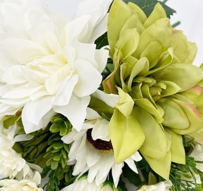 Silky Flower Store Handmade Dahlia Sunflowers Artificial Bouquet Green White Wedding Home Decor, 12PCS, 12in 7 7 Product: 12PCS Handmade Dahlia, Sunflowers Bouquet, Green White Artificial Flower for Wedding Home Decoration (NO VASE) for Wedding/Home Decoration