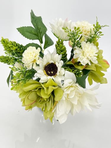 Silky Flower Store Handmade Dahlia Sunflowers Artificial Bouquet Green White Wedding Home Decor, 12PCS, 12in 1 1 Product: 12PCS Handmade Dahlia, Sunflowers Bouquet, Green White Artificial Flower for Wedding Home Decoration (NO VASE) for Wedding/Home Decoration