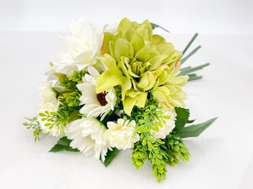 Silky Flower Store Handmade Dahlia Sunflowers Artificial Bouquet Green White Wedding Home Decor, 12PCS, 12in 4 4 Product: 12PCS Handmade Dahlia, Sunflowers Bouquet, Green White Artificial Flower for Wedding Home Decoration (NO VASE) for Wedding/Home Decoration