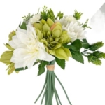 Product: 12PCS Handmade Dahlia, Sunflowers Bouquet, Green White Artificial Flower for Wedding Home Decoration (NO VASE) Used for Dining Table Center, Wedding Parties, and