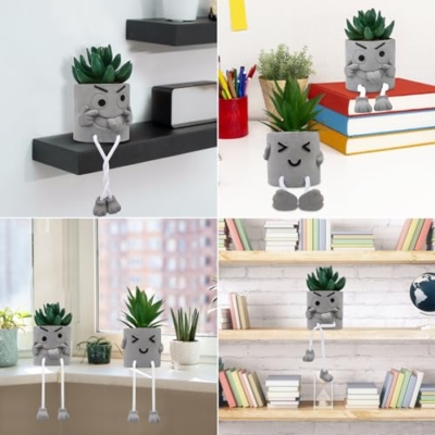 Product: 2 Pcs Plastic Fake Plants with Cement Potted, Artificial Plants Indoor, Small Artificial Plants in Pots, Mini Fake Succulents Plants for Office Desk Bedroom Bathroom Home Decoration Accessories