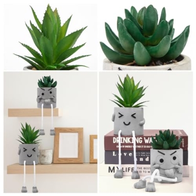 Product: 2 Pcs Plastic Fake Plants with Cement Potted, Artificial Plants Indoor, Small Artificial Plants in Pots, Mini Fake Succulents Plants for Office Desk Bedroom Bathroom Home Decoration Accessories