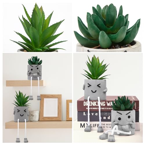 Product: 2 Pcs Plastic Fake Plants with Cement Potted, Artificial Plants Indoor, Small Artificial Plants in Pots, Mini Fake Succulents Plants for Office Desk Bedroom Bathroom Home Decoration Accessories