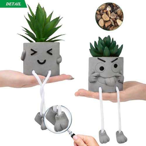 Product: 2 Pcs Plastic Fake Plants with Cement Potted, Artificial Plants Indoor, Small Artificial Plants in Pots, Mini Fake Succulents Plants for Office Desk Bedroom Bathroom Home Decoration Accessories