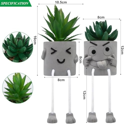 Product: 2 Pcs Plastic Fake Plants with Cement Potted, Artificial Plants Indoor, Small Artificial Plants in Pots, Mini Fake Succulents Plants for Office Desk Bedroom Bathroom Home Decoration Accessories