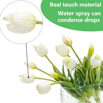 Silky Flower Store Artificial Tulips White Cream Faux Flowers, Graves Garden Outdoors Vase, 20 PCS, 20cm 10 10 Product: 20 PCS Artificial Tulips, Artificial Flowers for Graves, Decoration, Garden and Outdoors, Fake Tulips Faux Flowers That Look Real Artificial Flowers in Vase White Artificial Flowers Gift Tulips Cream