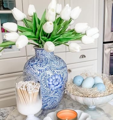 Silky Flower Store Artificial Tulips White Cream Faux Flowers, Graves Garden Outdoors Vase, 20 PCS, 20cm 13 13 Product: 20 PCS Artificial Tulips, Artificial Flowers for Graves, Decoration, Garden and Outdoors, Fake Tulips Faux Flowers That Look Real Artificial Flowers in Vase White Artificial Flowers Gift Tulips Cream