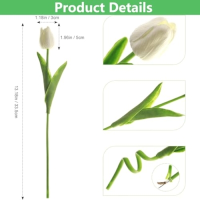 Silky Flower Store Artificial Tulips White Cream Faux Flowers, Graves Garden Outdoors Vase, 20 PCS, 20cm 8 8 Product: 20 PCS Artificial Tulips, Artificial Flowers for Graves, Decoration, Garden and Outdoors, Fake Tulips Faux Flowers That Look Real Artificial Flowers in Vase White Artificial Flowers Gift Tulips Cream