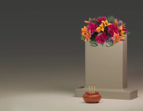 Silky Flower Store Artificial Cemetery Saddle Floral Arrangement, Orange Lily Purple Peonies Purple Daisy, 28in x 18in x 10in 4 4 Product: Jucgghk Vivid and Realistic Floral Art Orange Lily, Deep Purple Peonies with Purple Daisy Cemetery Saddle, Artificial Cemetery Flowers,Flower Arrangement for Headstone